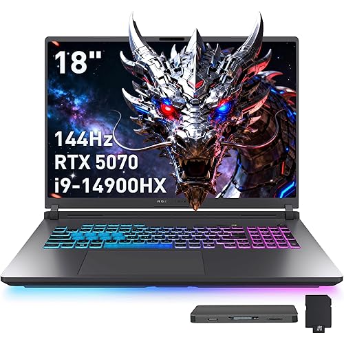 ASUS ROG Strix G18 18" 144Hz WUXGA Gaming Laptop, Intel i9-14900HX, GeForce RTX 5070, 64GB RAM, 5TB Storage (4TB SSD+1TB Docking Station), 4-Zone RGB Backilit Keyboard, FHD IR Camera, Win 11, Gray