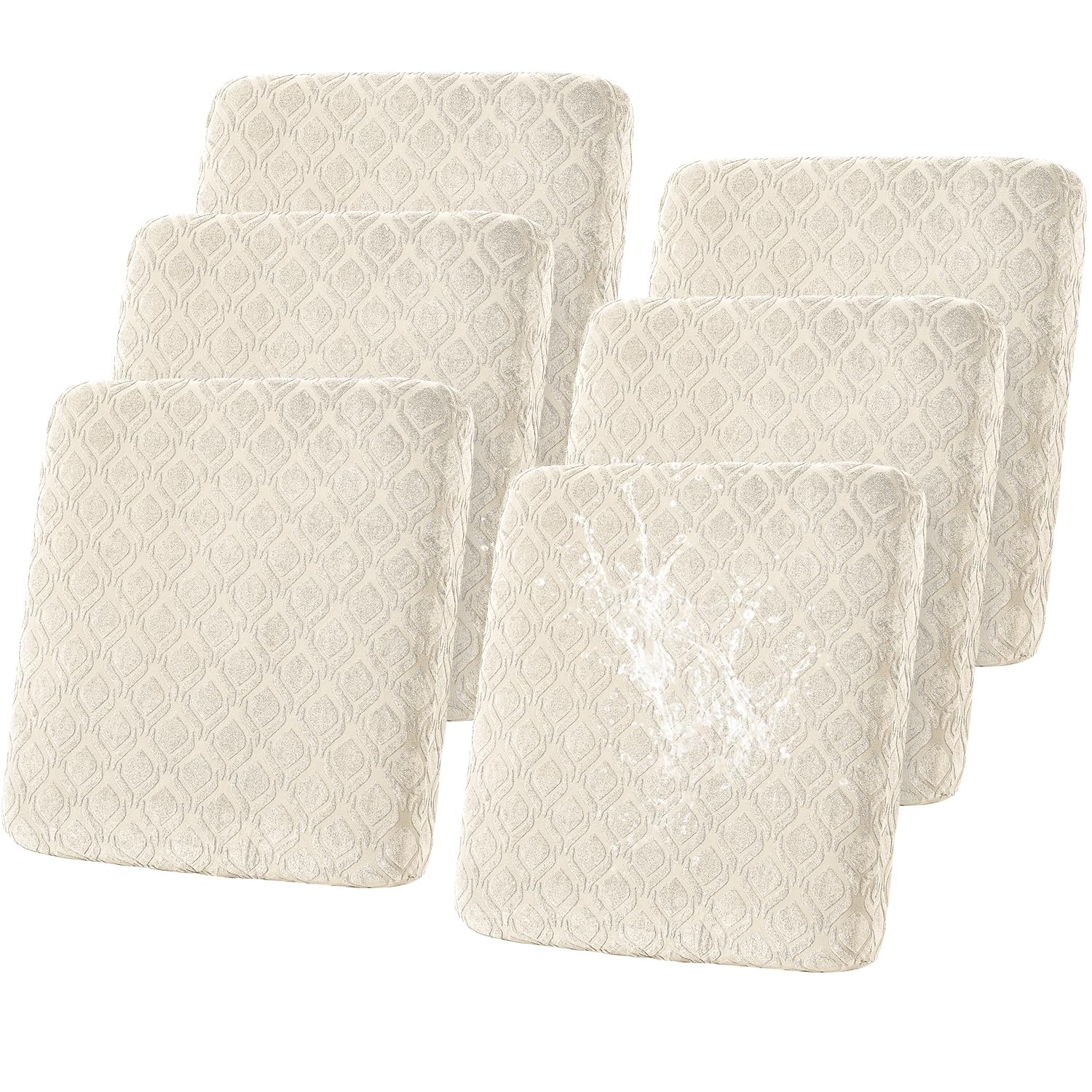 SHANNA Waterproof Couch Cushion Cover: 6Pcs Printed Outdoor Cushion Covers High Elastic Magic Sofa Cover Jacquard Non-Slip Furniture Protector Suitable for Sofa Pets (Beige)