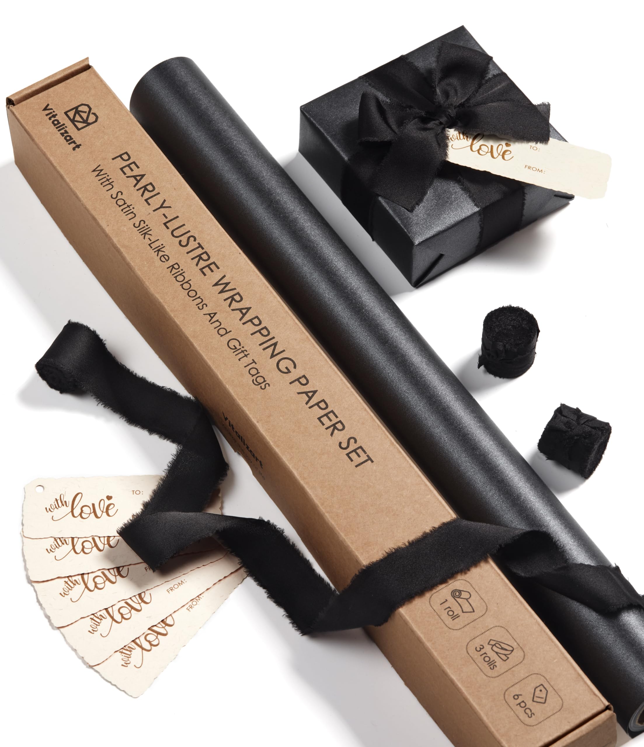 Amazon.com: Vitalizart Black Wrapping Paper Set 17" Pearly-Lustre With ...