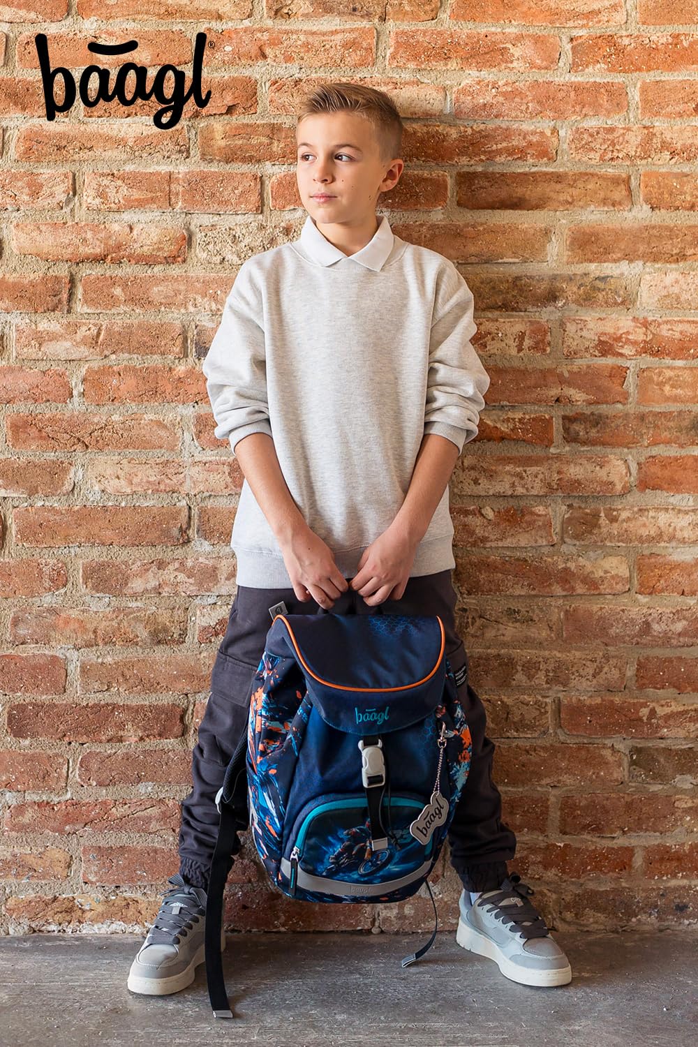 Baagl Schulranzen für 1. Klasse Jungen, Airy Schulrucksack, Ultraleicht Schule Tasche Kinder, Schultasche, Grundschule Ranzen (Motorrad)