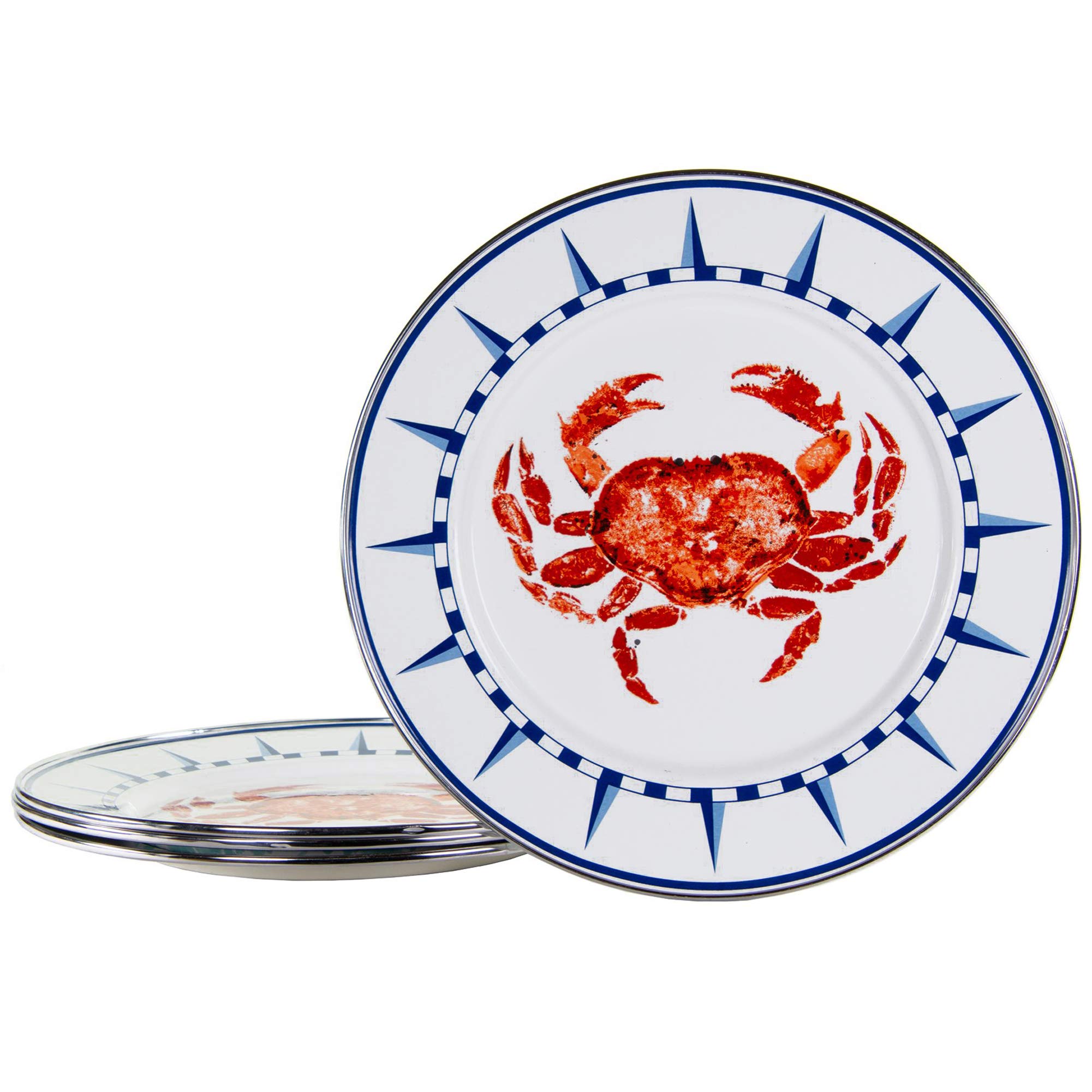 Golden Rabbit Enamelware Sandwich Plates, 8.5 inch, Crab House, Set of 4