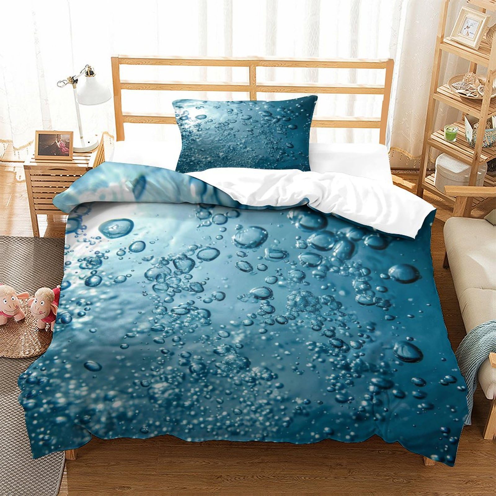 P1s9u7w5y Water Ripple-3 Realistic Water Droplets 3D Printed Microfiber Duvet Cover Set 3Pcs Wave Pattern Bedding Set Single（135X200cm）