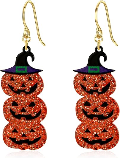 WOWORAMA Halloween Earrings Cute Pumpkin Earrings for Women Fun Crystal Pumpkin Stud Earrings Funny Smiling Face Pumpkin Drop Earrings Halloween Earrings Jewelry