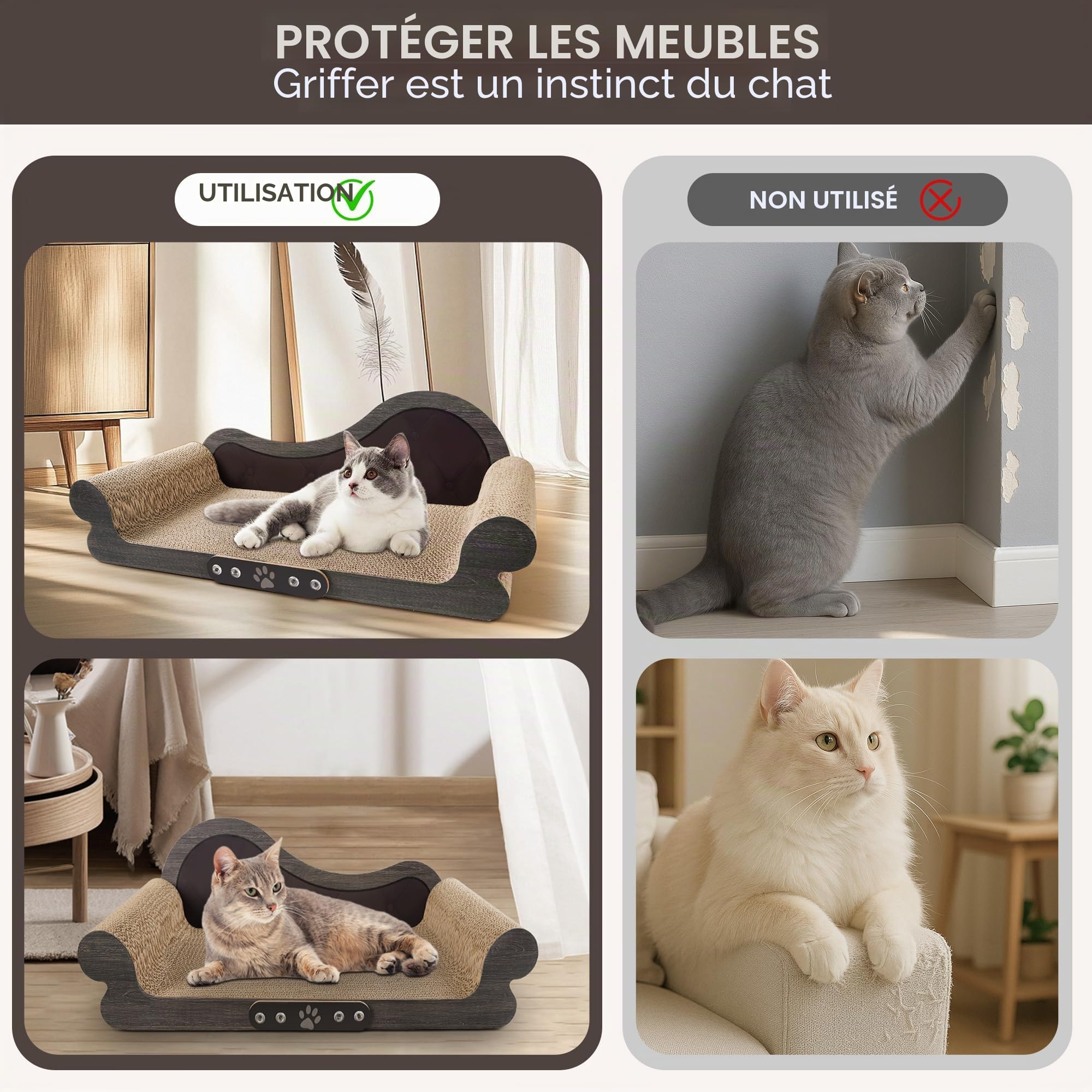 Griffoir pour Chat XXL - Grattoir Chat 68cm Design Canapé - Carton Ondulé Renforcé - pour Lit Chats et Salon