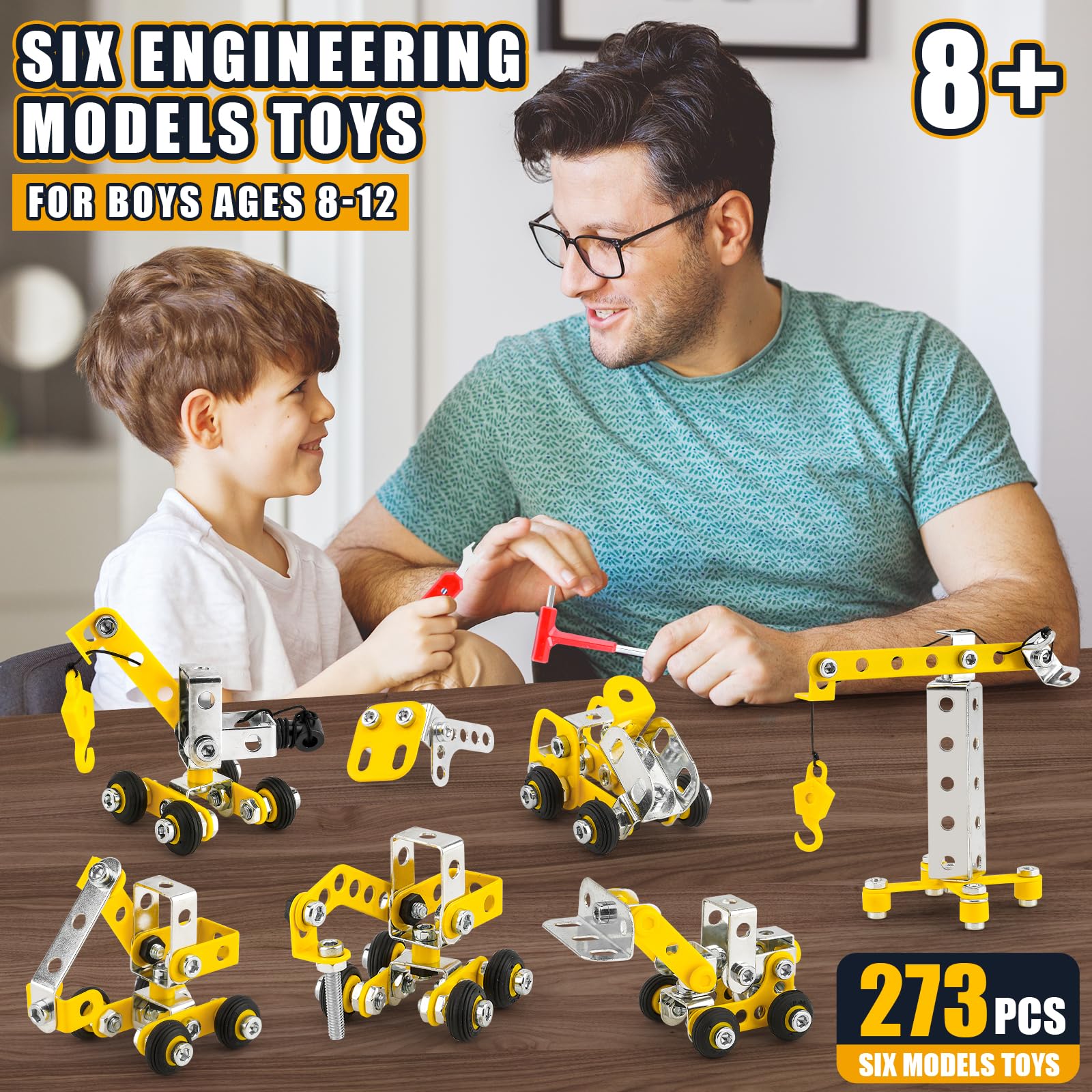 Juegos de erectores para niños de 8 a 12 años, 6 súper mini juguetes de ingeniería para niños de 5 a 7 años, kit de modelo de construcción de construcción de metal, bloques de construcción 4