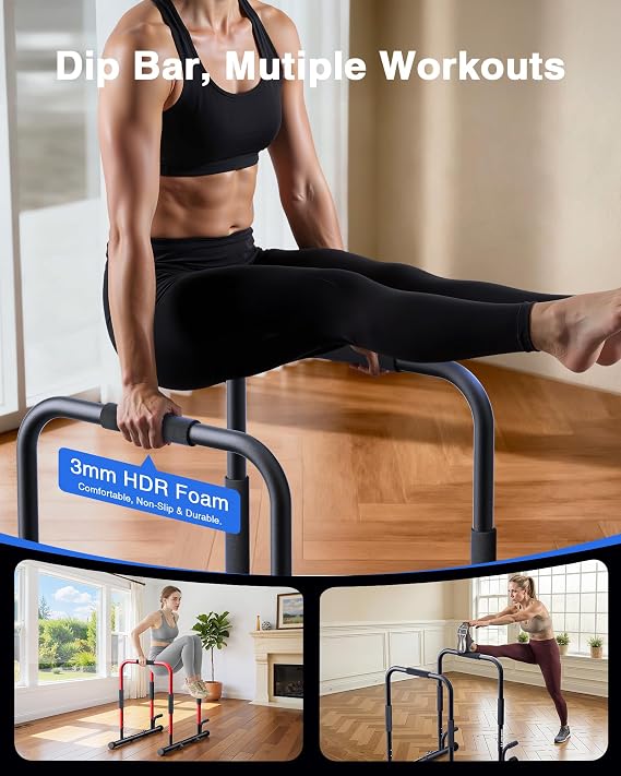2-in-1 Dip Bar Station - Dip Bars & Push Up Bars with 420LB Bolt Washer Stable Design Dual Inner Connectors Portable Adjustable Home Gym Equipment for Strength Training Calisthenics