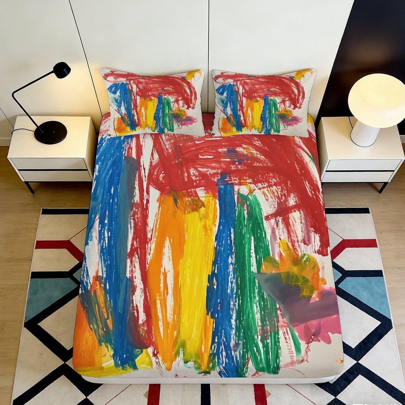 3D Printed Rainbow Abstract Fitted Sheet Microfiber Deep Pocket Non-Slip Rainbow Abstract Mattress Fitted Cover for Bedroom 160x200x25cm