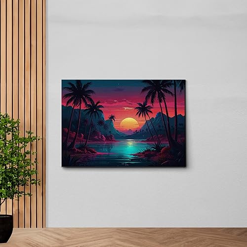 Miniatura 3 de Neon Sunset Vibes Florida Synthwave Sunset Framed Canvas Print, Retro Miami Style Wall Art, Canvas, Decor