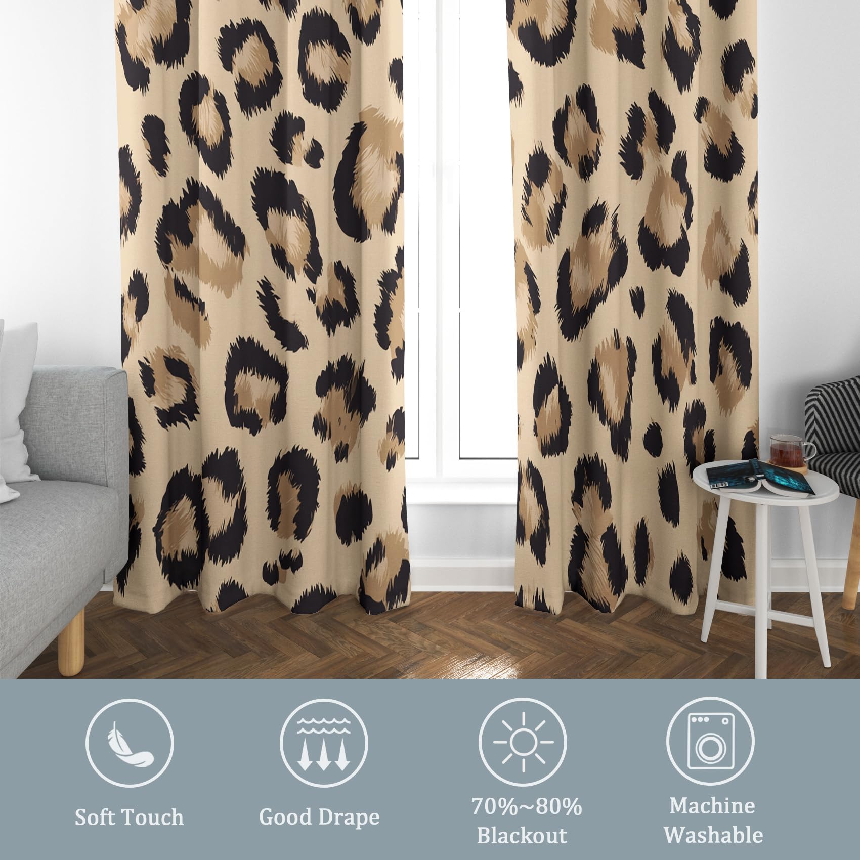 Generisch Vorhänge Tierprint mit Osen, H137 x B117 cm 2er Set