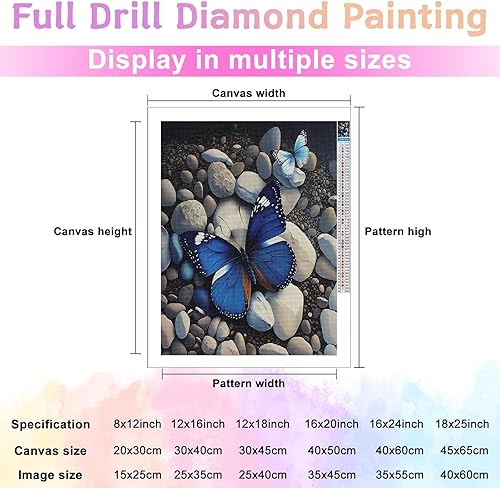 Miniatura 3 de Treff Juego de pintura de diamantes, mariposas y piedras azules y blancas, juego de arte de diamantes 5D para bricolaje, pintura de diamante redondo