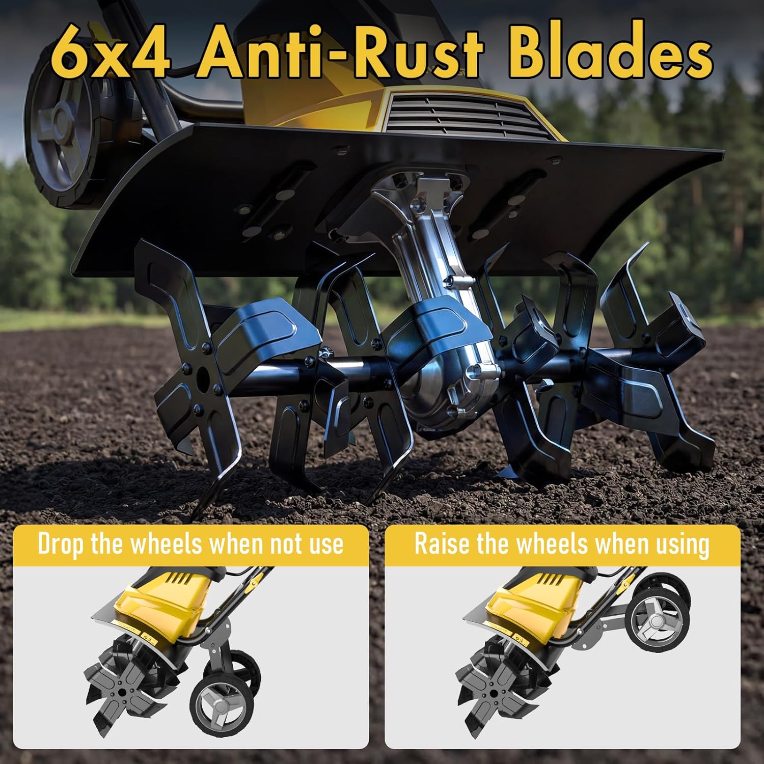 13.5 Amp Electric Tiller Cultivator, 18" Corded Garden Tiller with 6 Steel Tines, 390RPM High Torque Rototiller, 8.7" Depth, Ergonomic H-Handle & Wheels for Lawn, Yard, Soil Digging & Weeding