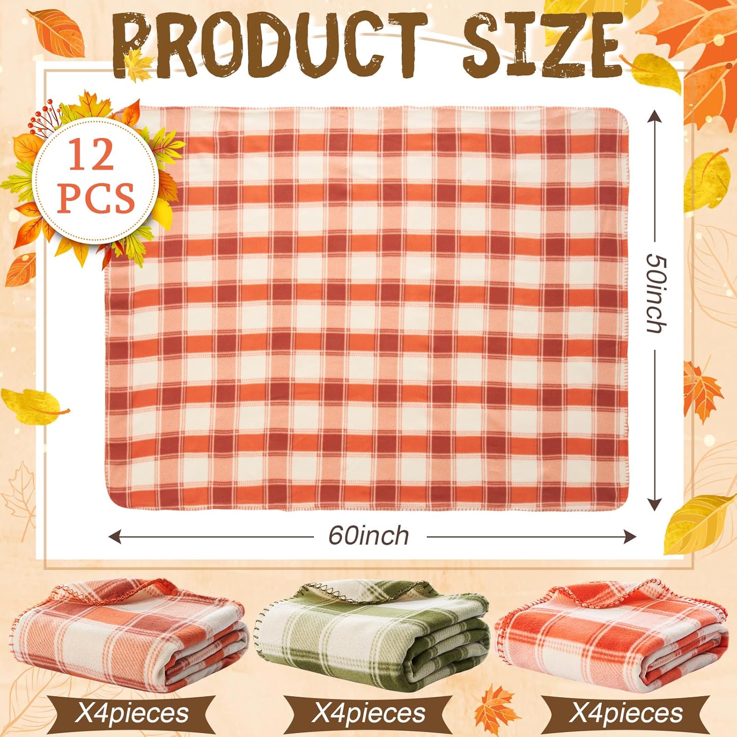 12 Pcs Fall Plaid Throw Blankets, 60 x 50 Inch Winter Xmas Cozy Fleece Blanket Checkered Bedding Chunky Rustic Modern Farmhouse for Home Bedding Couch Chair Homeless Gift