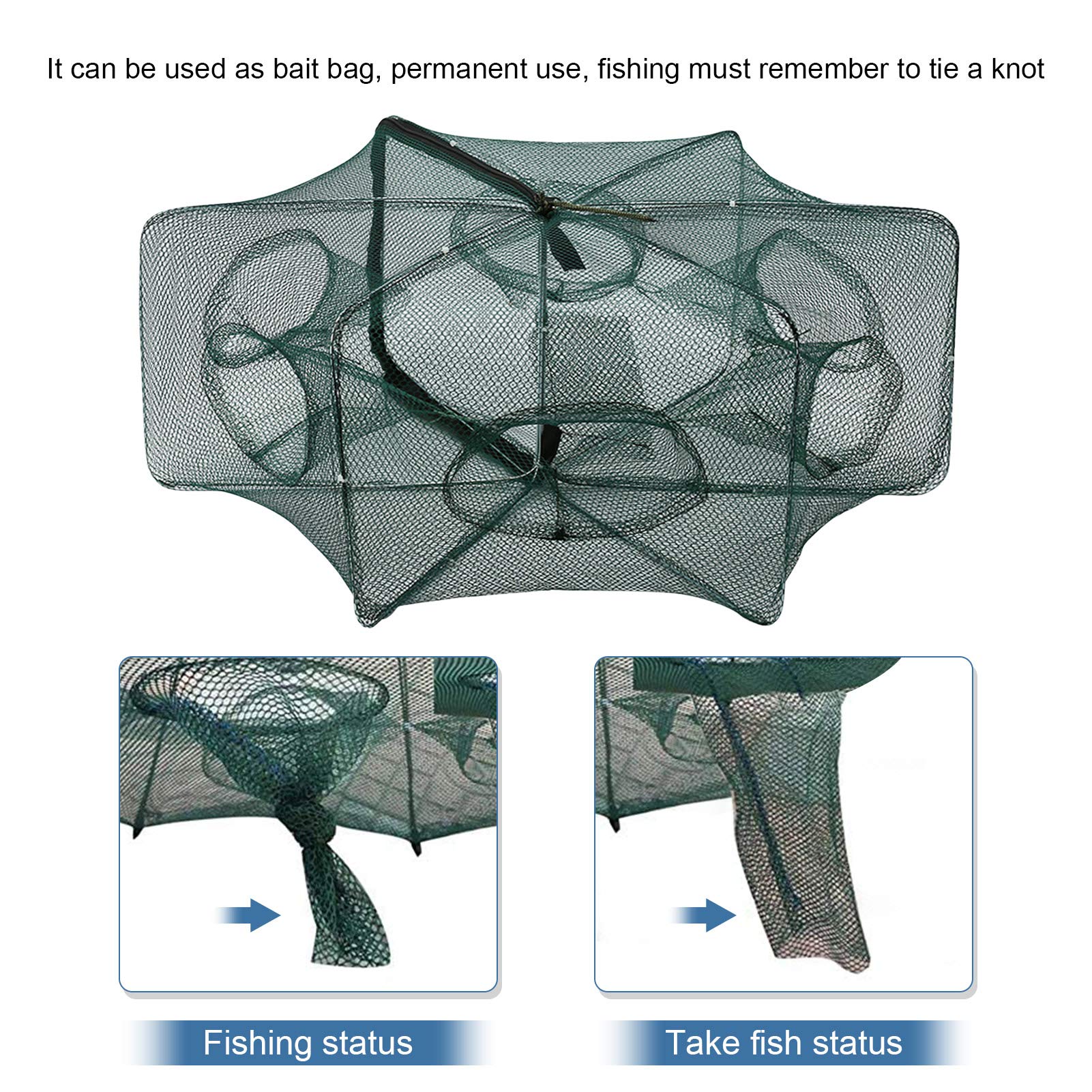Rete Da Pesca, Trappola Pesci Portatile, Trappole Per Esche Da Pesca Piegate Con Design a Cerniera, Rete Pesca Da Lancio Pesci Gamberi Pesciolini Gamberi Granchi Esche Tarp Rete, 6 Holes