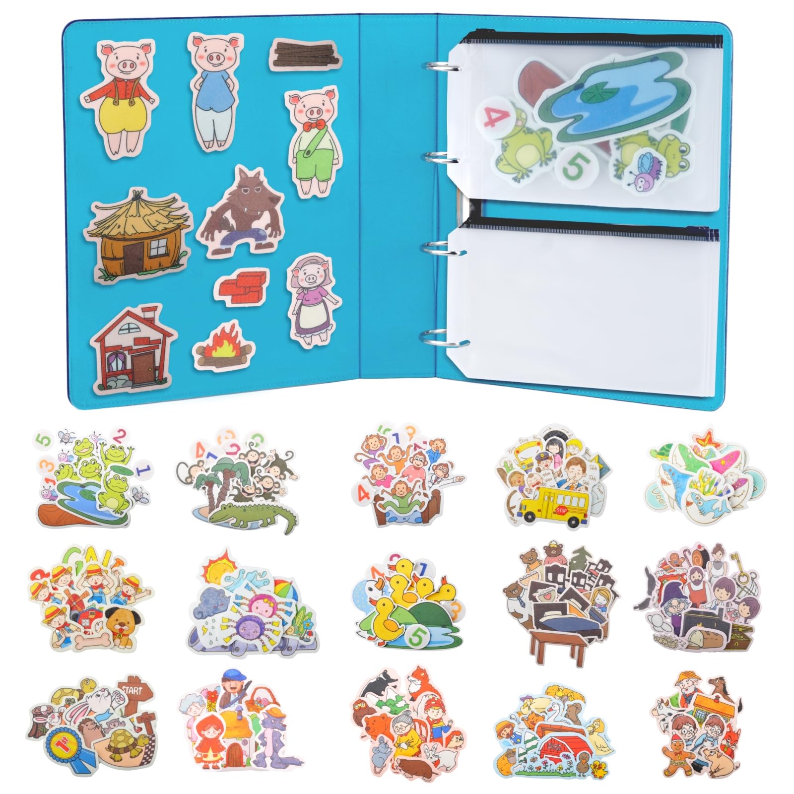 CHEFAN 16 Pack Felt Board Stories Set,Flannel Board Stories with a Felt Storage Binder for Preschool Activities,Included 5 Little Ducks,Wheels On Bus,Three Little Pigs and Little Red Riding Hood