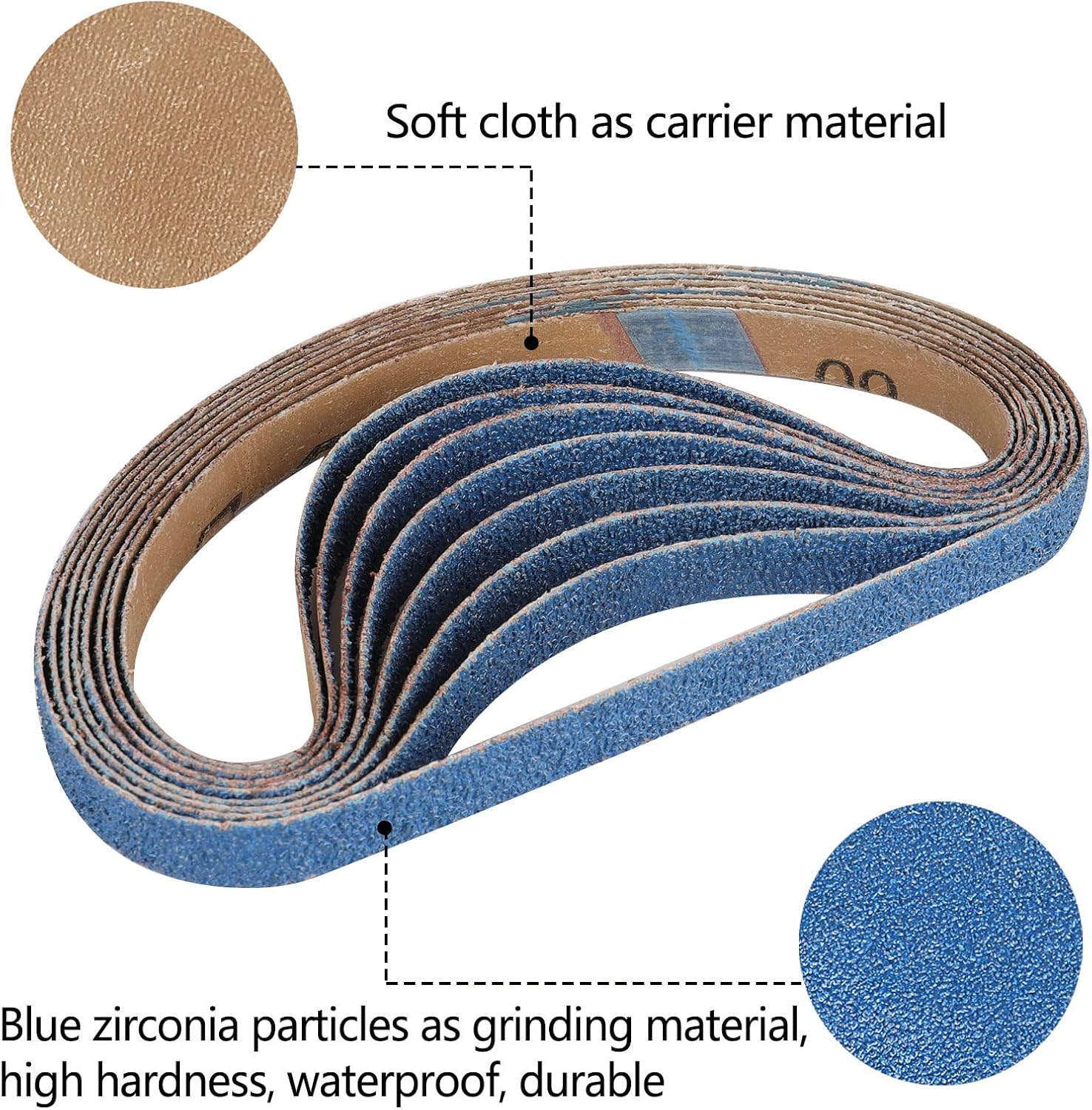 1/2" x 18" Zirconia Sanding Belts for Belt Sander, 32PCS 8 Each of 40/60/80/120 Assorted Grits, 1/2 x 18 Inch Sanding Belts for Air Belt Sander, Woodworking, Metal Polishing, Derusting, 32-Pack