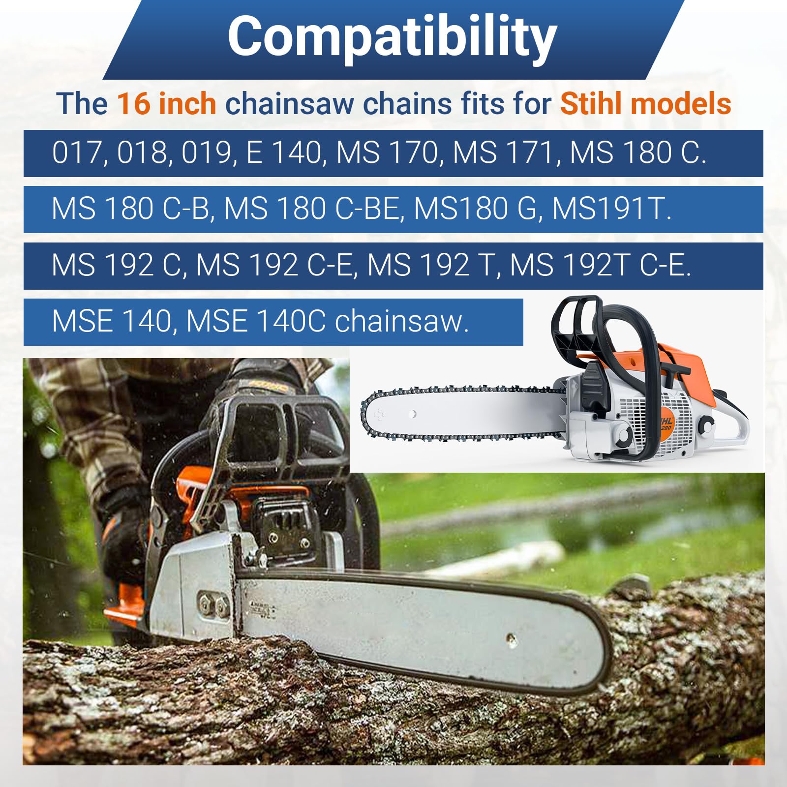 61PMM355 - Cadena de motosierra de 16 pulgadas para Stihl MS170 MS171 MS180c - 36100050055, motosierra R55, paso LP de 3/8 pulgadas, calibre de 0.04 pulgadas, 55 eslabones de transmisión (paquete de 3