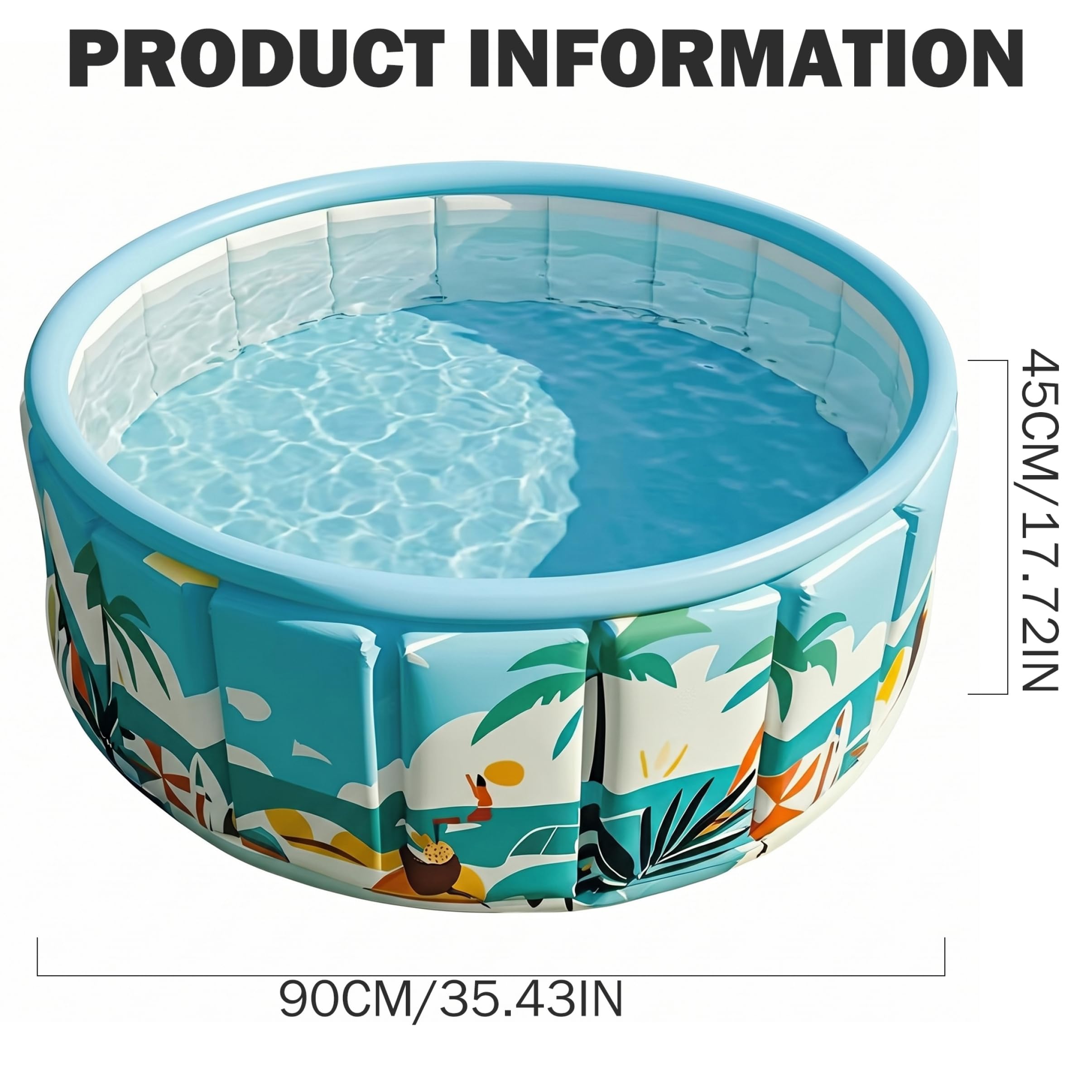 Piscina para Mascotas, Piscina Plegable, no Inflable, fácil configuración con un Solo Clic para niños, niñas, Mascotas, Azul océano, 35, 4 x 17, 7 Pulgadas