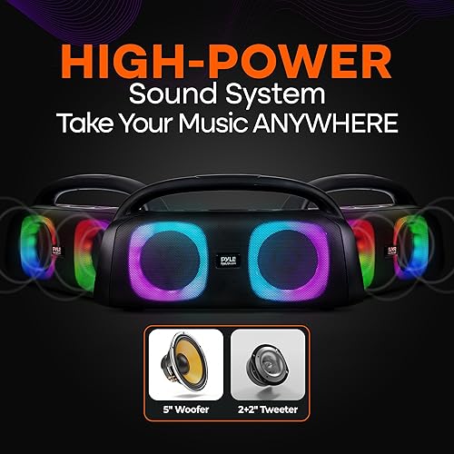 Miniatura 4 de Pyle Altavoz Bluetooth portátil Boombox con altavoces inalámbricos duales de alto rendimiento de 5 pulgadas, potencia de 160 W, batería recargable,