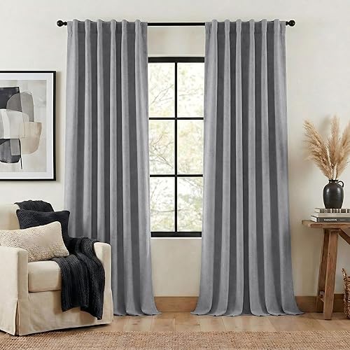 Vista 36 de NICETOWN - Cortinas para oscurecer habitación en verde froest de 90 pulgadas de largo, 2 paneles, con pinzas y plisado falso de lino, cortinas