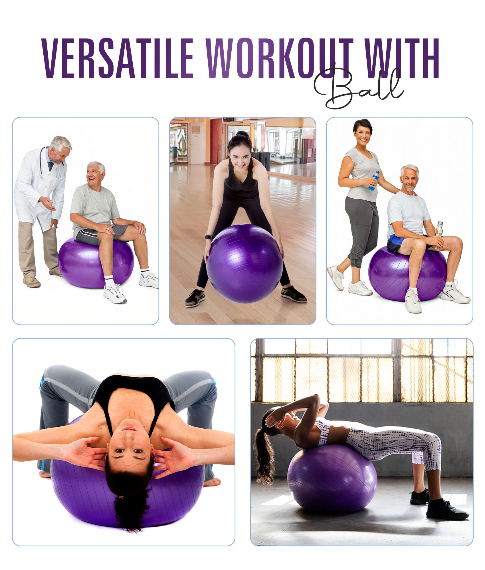 ROMIX Ballon Fitness, 65cm Grande Anti Éclatement Balle Gymnastique avec Pompe Rapide, Anti Dérapant Epais Ball d’Exercices pour Grossesse Yoga Pilates Équilibre Stabilité Gym Bureau Sport