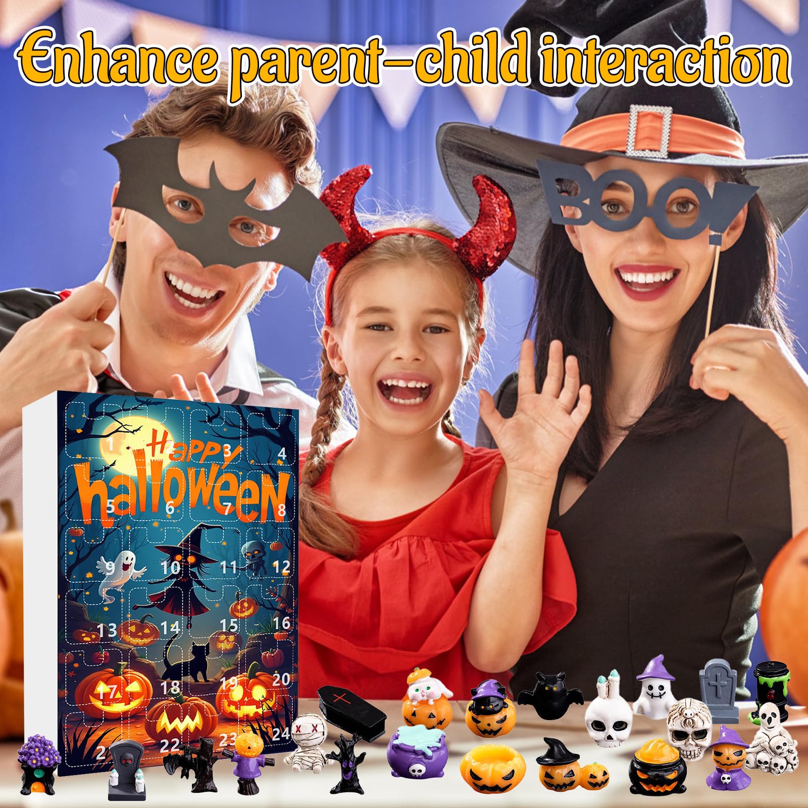 Calendario dell'Avvento di Halloween 2025, 24 giorni di Halloween, conto alla rovescia, con 24 pezzi di zucca horror, fantasma, teschio, mini figure decorazioni per bambini e adulti (orrore)