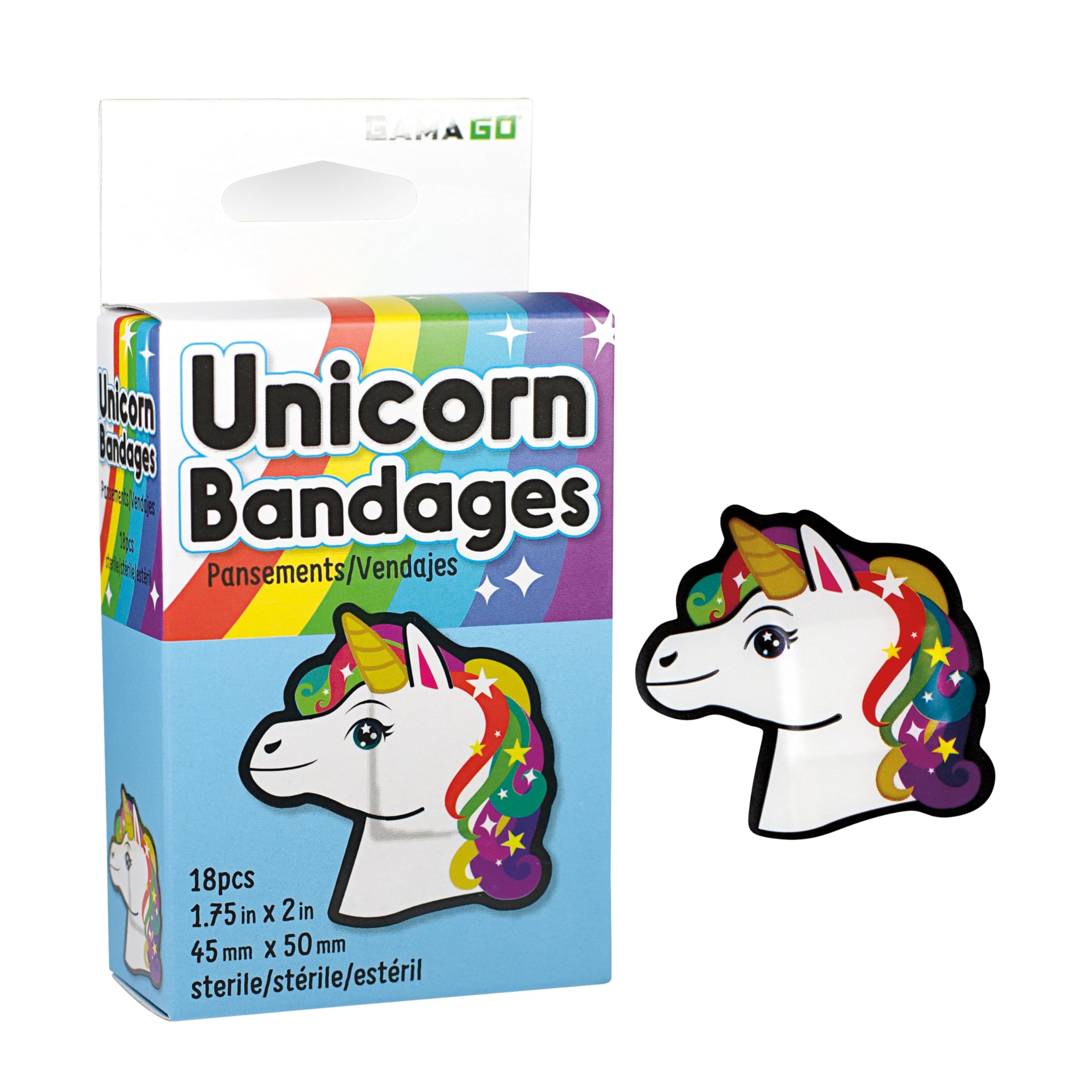 Unicorn Adhesive Bandages - Pack of 18 Individually Wrapped Self-Adhesive Kid Bandages, Easy to Remove, Latex-Free, Sterile, Ideal for Unicorn Lovers & Parents, First Aid Plasters