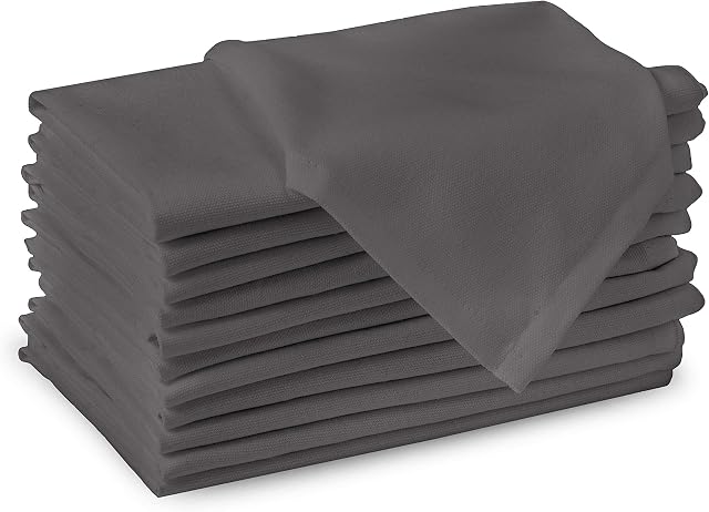 Encasa Kitchen Dining Table Napkins 12 Pack (43x43 cm) 100% Cotton Premium Quality, Washable, Square - Reusable Solid Dinner Cloth Napkins for Home, Restaurants, Parties & Everday Use - Grey.