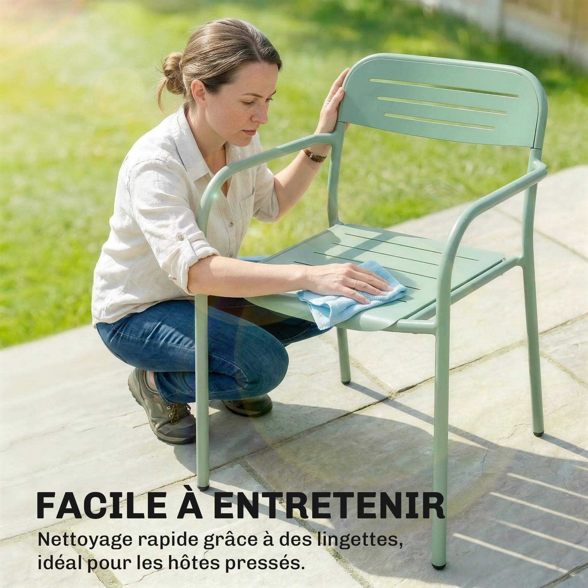 Outsunny Lot de 2 Chaises de Jardin Métal Antirouille - Fauteuil Salon Extérieur Empilable Résistant aux Intempéries avec Accoudoirs - Meuble pour Aménagement Balcon Terrasse et Bistro, Vert
