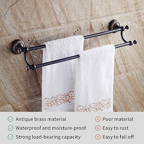 Miniatura 5 de Toallero doble de latón aceitado con escombros, ajustable de 15.5 a 27.5 pulgadas, toallero para toallas de baño, accesorios de baño negros montados