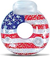 Vista 10 de POZA Flotador inflable de piscina de Estados Unidos – Lujosa tumbona divertida llena de confeti de estrellas plateadas brillantes, diseño de bandera