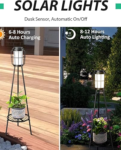 Miniatura 3 de Luz solar de 35.8 pulgadas para exteriores, soporte de hierro forjado, soporte de maceta para decoración de jardín, patio, jardín, 2 unidades