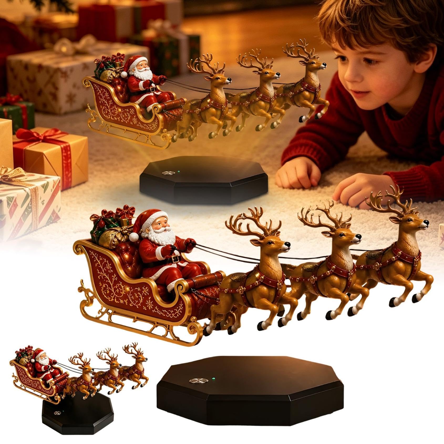 Magnetisch schwebender Weihnachtsmann Schlitten mit Rentieren Weihnachts Tischdekoration Displayständer