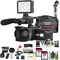 Minolta MN4KPRO 4K 60FPS UHD 64MP Autofocus Camcorder Kit w/WiFi, 18x Zoom, 2x128GB Cards, Tripod & Pro Accessories