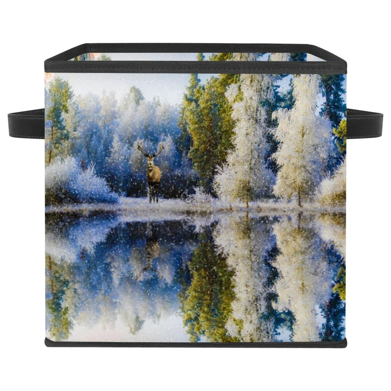Bacs avec poignées pour jouets et placard bac pliable motif arbre de neige d'hiver