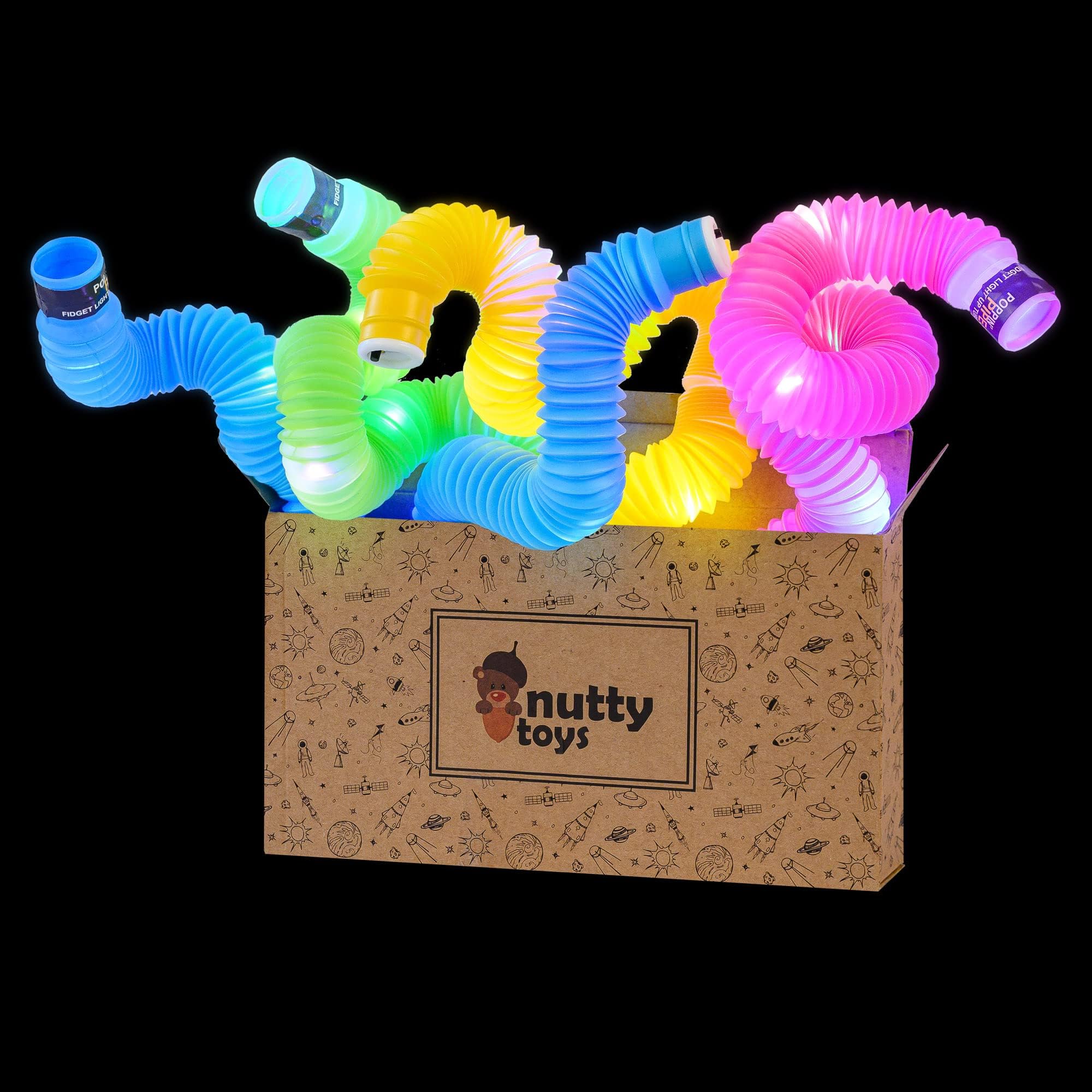 Light Up Sensory Toys - Large Pop Tubes - Glow Sticks - Creative STEM Learning for Kids - Top ADHD Autism Fidget 2026, Best Boy & Girl Christmas Stocking Stuffers Gifts Idea