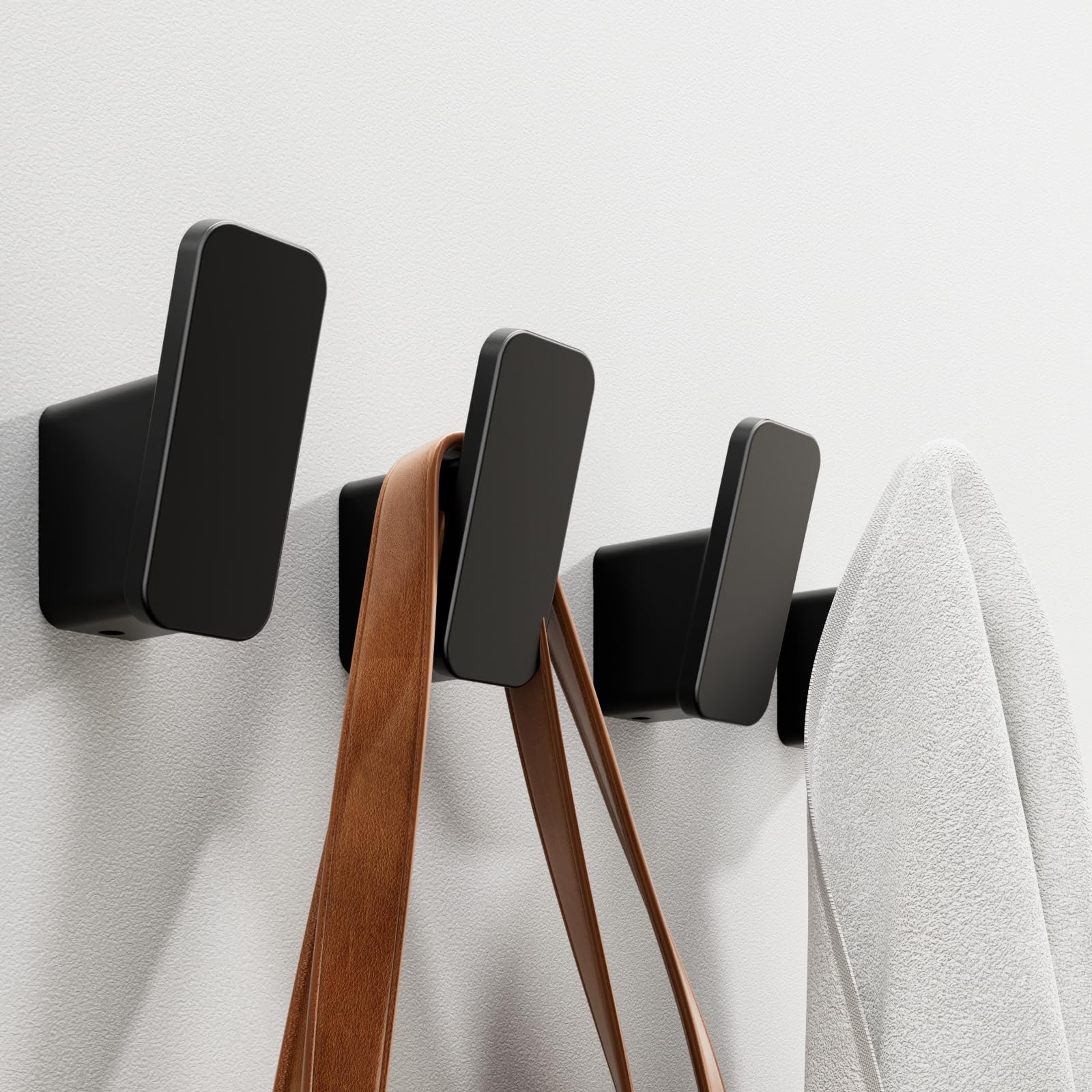 RIVAMBER 4-Pack Matte Black Towel Hook for Bathroom, Robe Coat Hook, Heavy Duty Wall Hooks for Hanging Bag Hat Mudroom Bedroom Closet, Drill in Hanger Mount with Screw, Holder Back of Door Outdoor