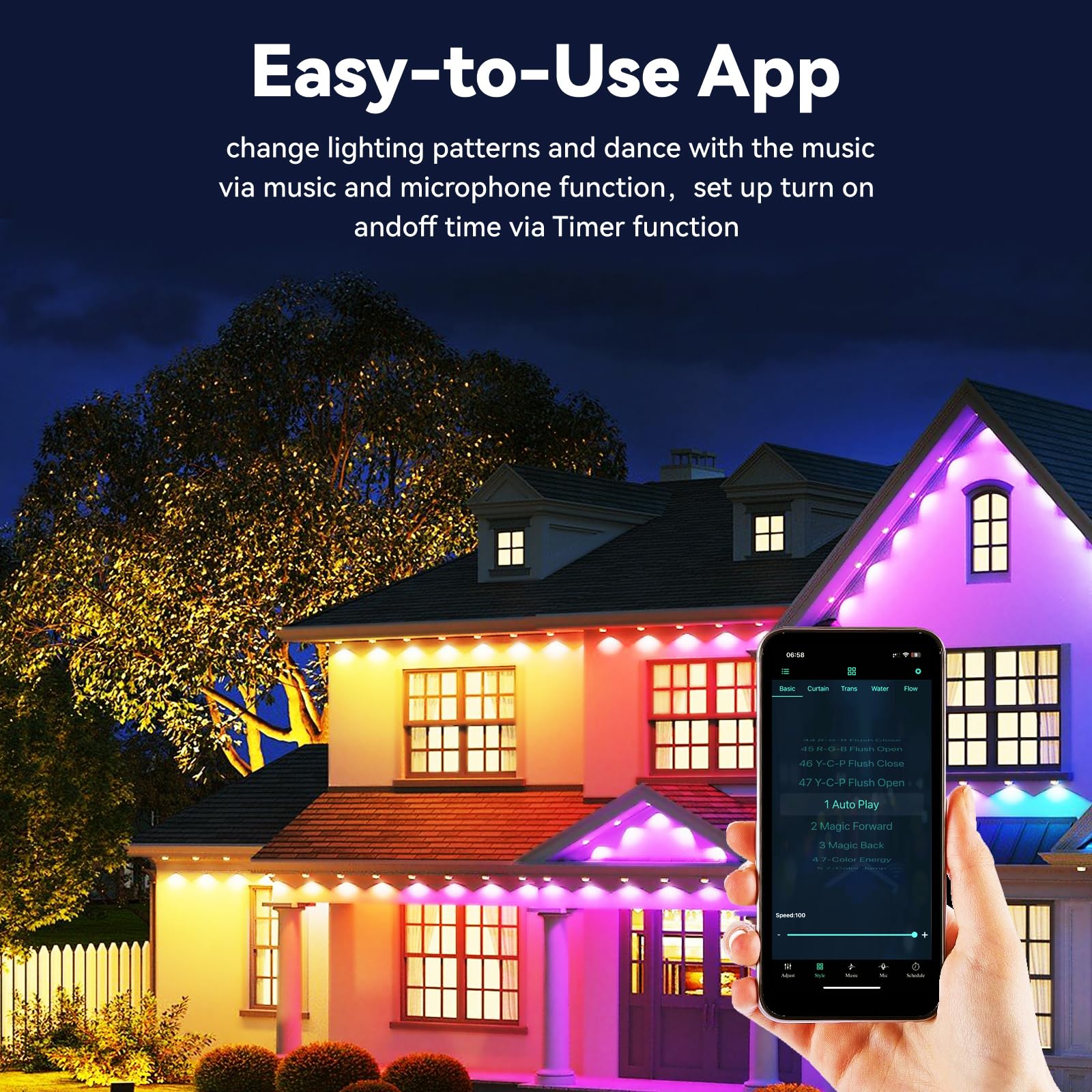 Dauerleuchten für Zuhause, Smart Christmas mit 72 Szenenmodi, Traufe wasserdicht IP68 alle Weihnachtsdekorationen, funktioniert Alexa und Google Assistant (15 Fuß)