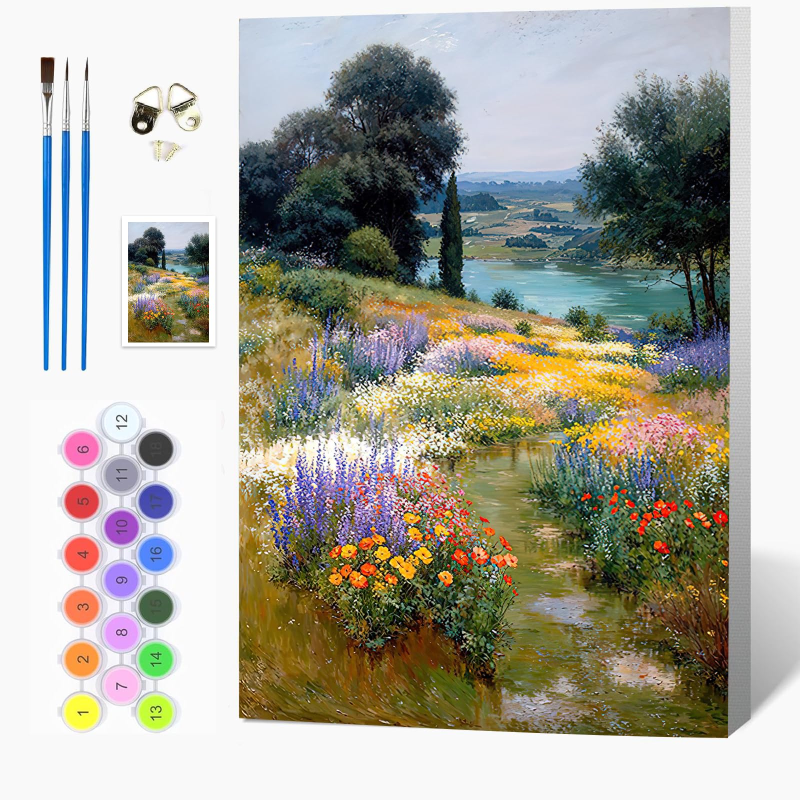 Auremi Flowers Paint by Numbers Kits for Adults Kids,Landscape Painting Kits for Beginners On Clear Symbols Canvas with Wooden Framed, Easy DIY Acrylic Pigment Drawing 20x30cm
