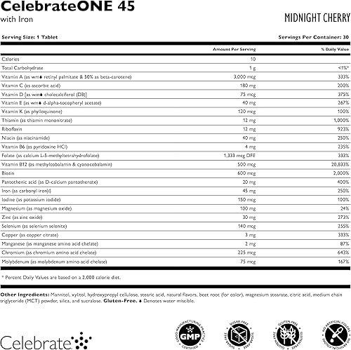Miniatura 3 de Celebrate Vitamins CelebrateONE 45 multivitamínico bariátrico One A Day con hierro masticables, 45 mg de hierro, cereza de medianoche, 90 unidades
