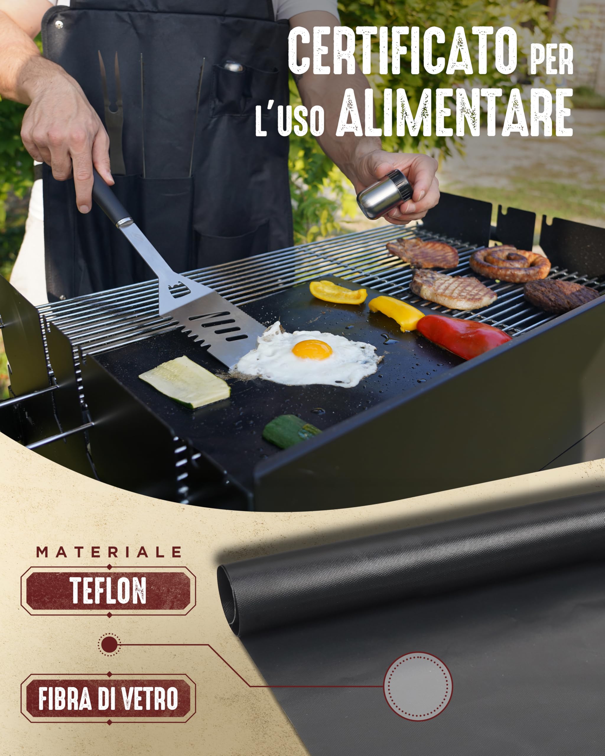 HORUS 23® Set Barbecue con Guanto Ignifugo, Tappetino Griglia e Grembiule Oxford Acciaio Inox