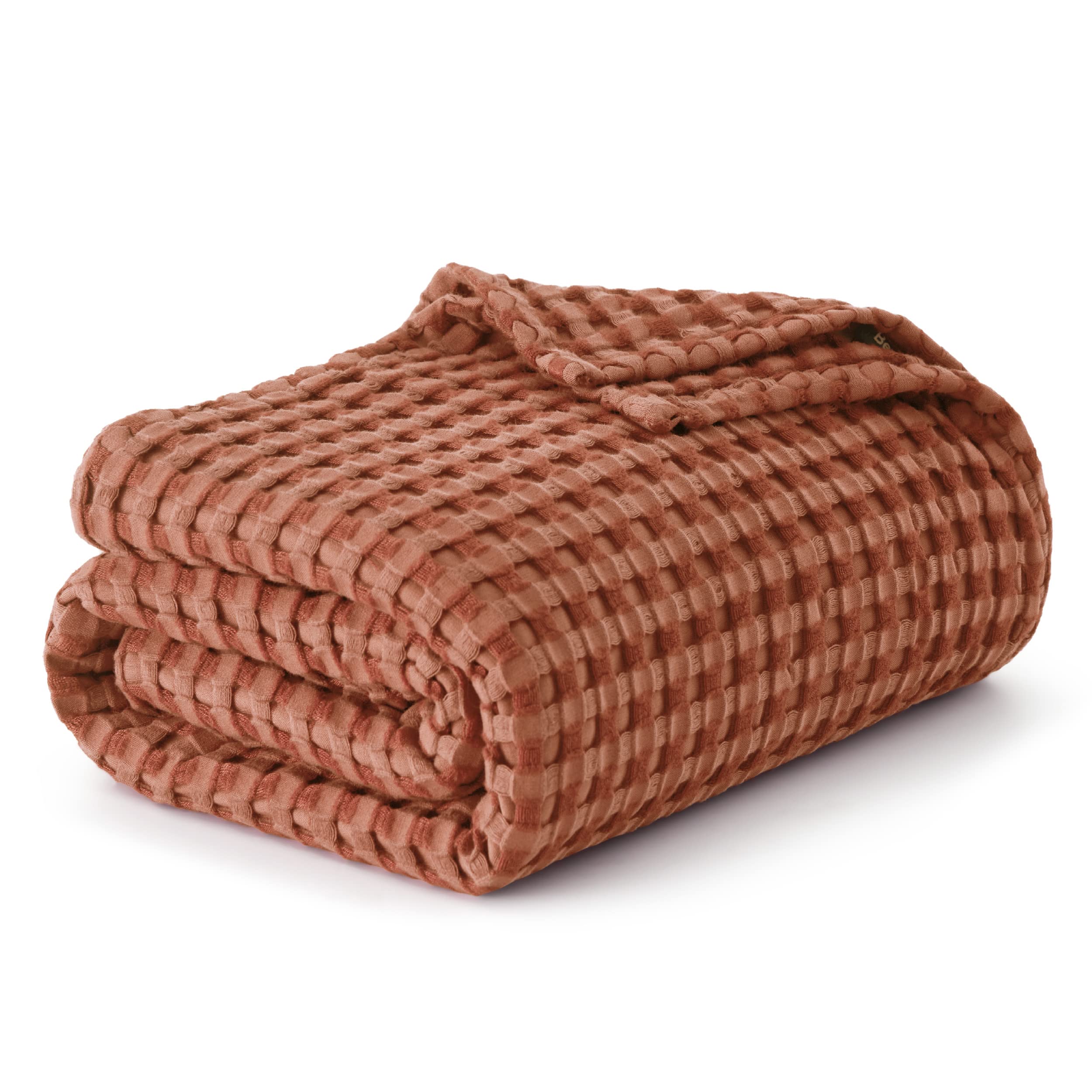 Bedsure Cooling Bamboo Waffle Queen Size Blanket - Soft, Lightweight and Breathable Full Blankets for Hot Sleepers, Luxury Cotton Throws for Bed, Couch and Sofa, Burnt Orange 90x90Inches
