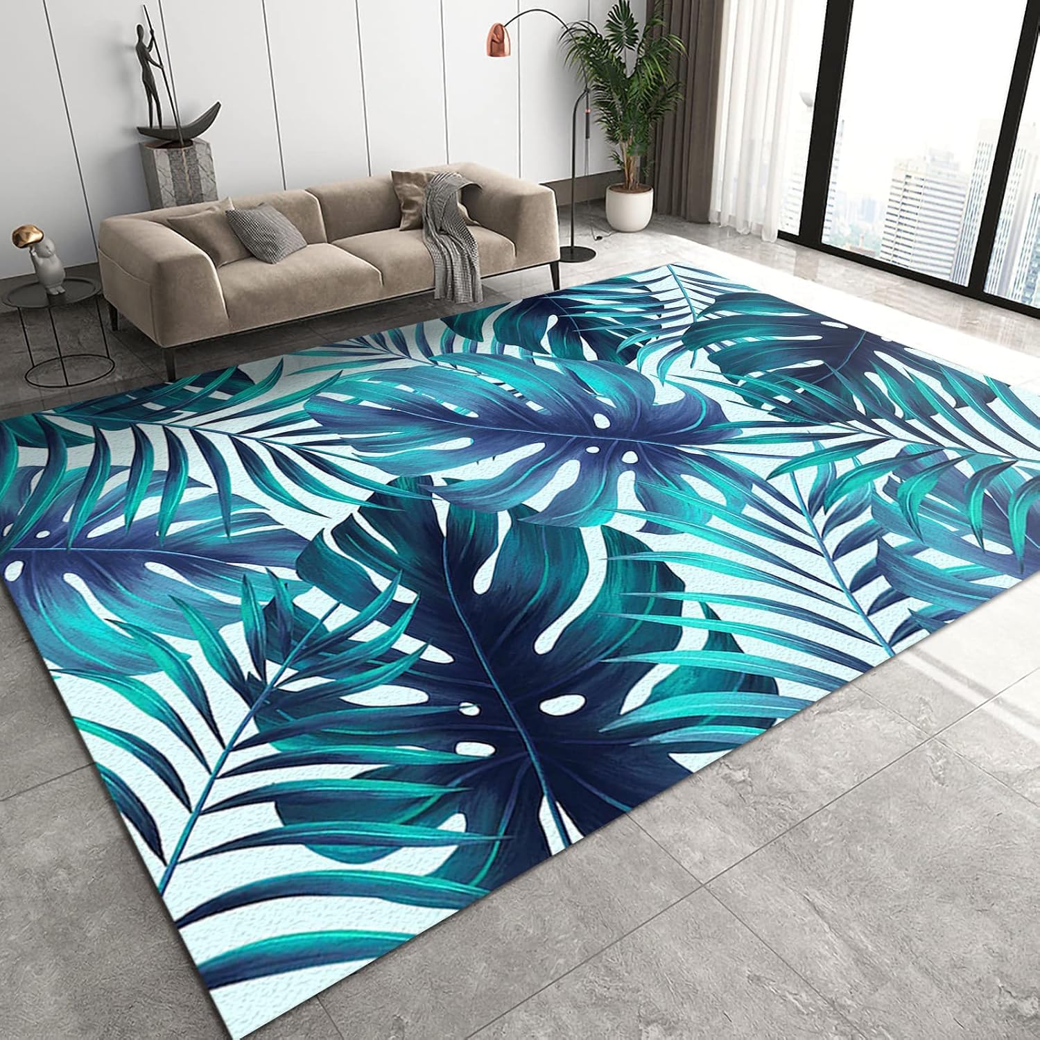 Tapis salon flanelle 120 x 160 cm motif bananier antidérapant