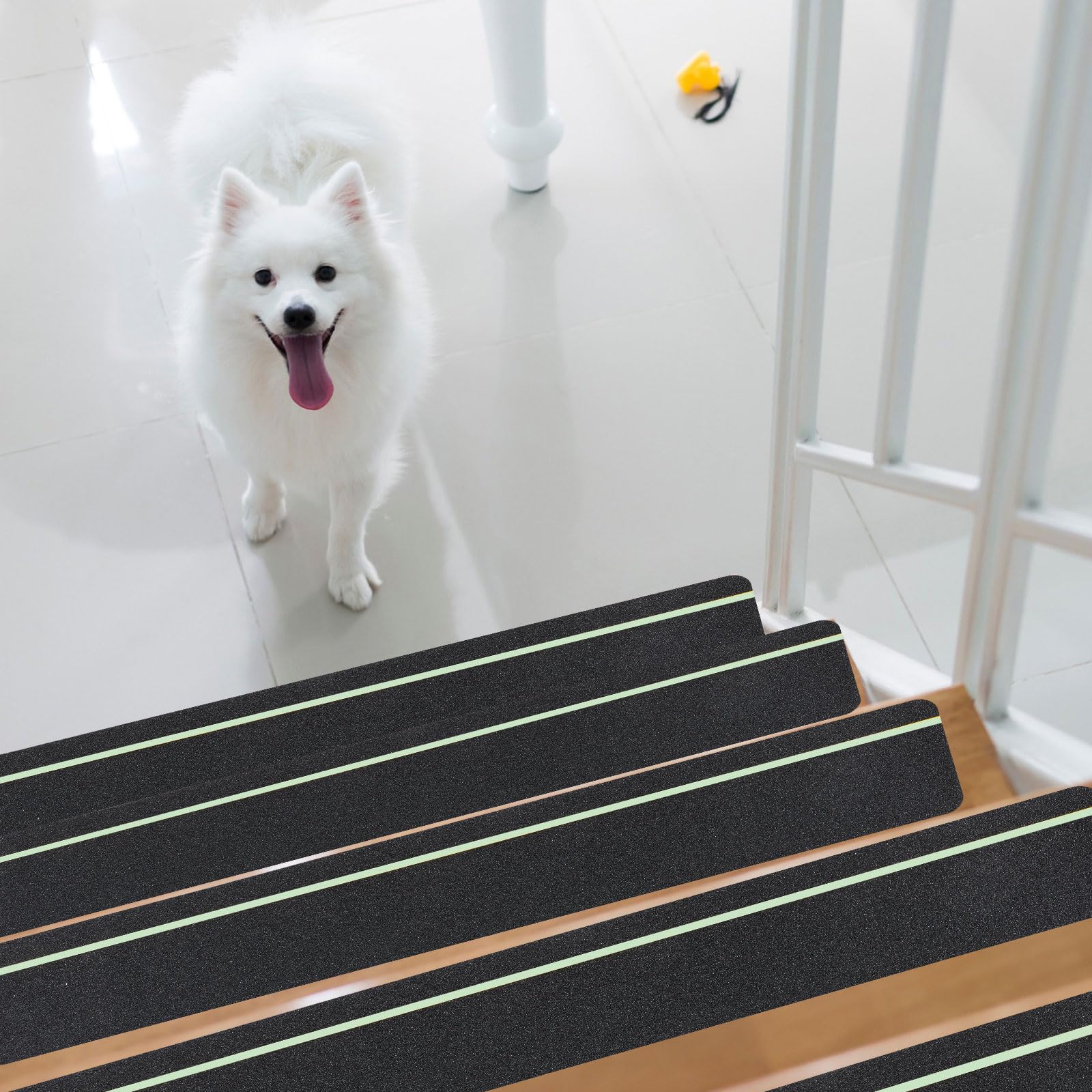 20 peldaños antideslizantes de 4 x 30 pulgadas con agarre de rayas reflectantes, cinta antideslizante adhesiva para exteriores, peldaños de escalera, abrasivos de fricción para escaleras (verde)