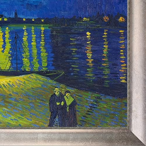 Miniatura 2 de overstockart Noche estrellada sobre el Ródano Pintura al óleo con Scoop Lip by Van Gogh, marco plateado con destellos de champaña de remolino de