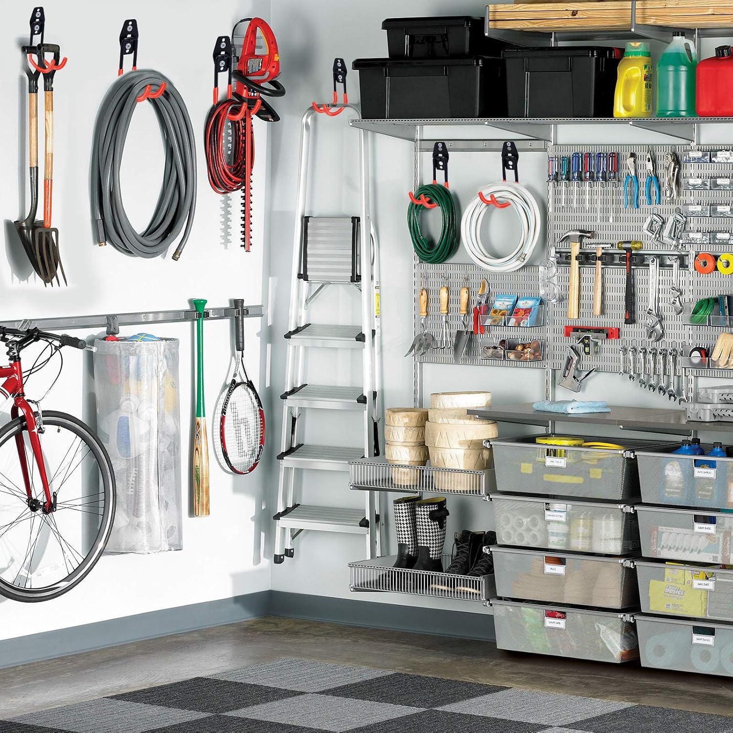 14 Pack Garage Hooks Heavy Duty with Extension Cord Organizer & Rafter Bike Hooks, Tool Gifts for Men, Garage Wall Hooks for Hanging Ladders,Bikes,Ropes and More Equipment