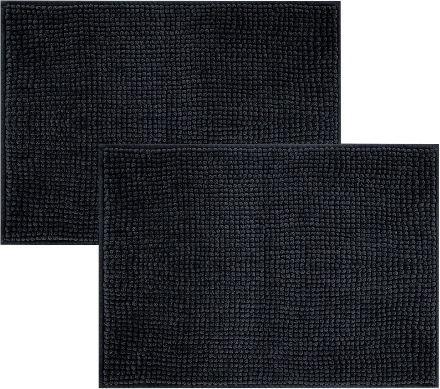 Hafaa Bath Mat Non Slip Anti Mould – 2 Pack (Black) 40x60 cm Chenille Bathroom Mat — image 1