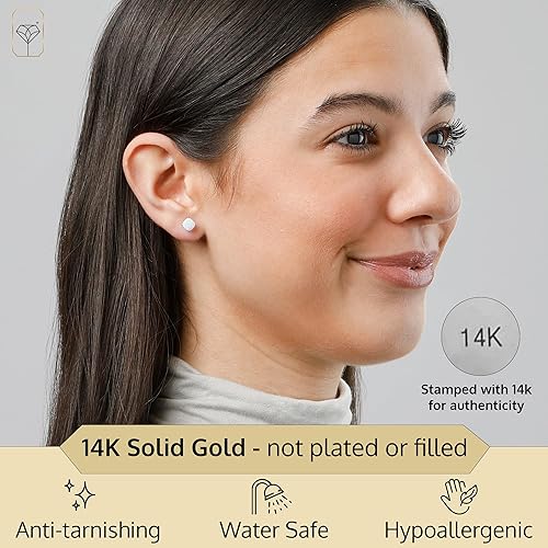 Miniatura 2 de 14k Gold 6MM Cushion Cut Stud Gemstone Earrings Hypoallergenic Solitaire Gemstone Studs with 14K Gold Backs Lightweight Birthstone Earrings with