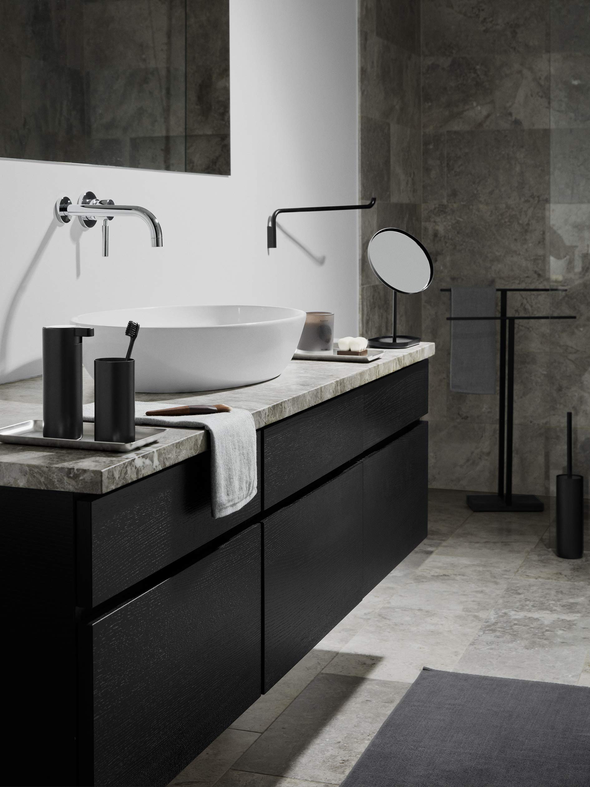 blomus Handtuchständer MENOTO | Höhe 86 cm | Stahl & PolyStone | Farbe Black