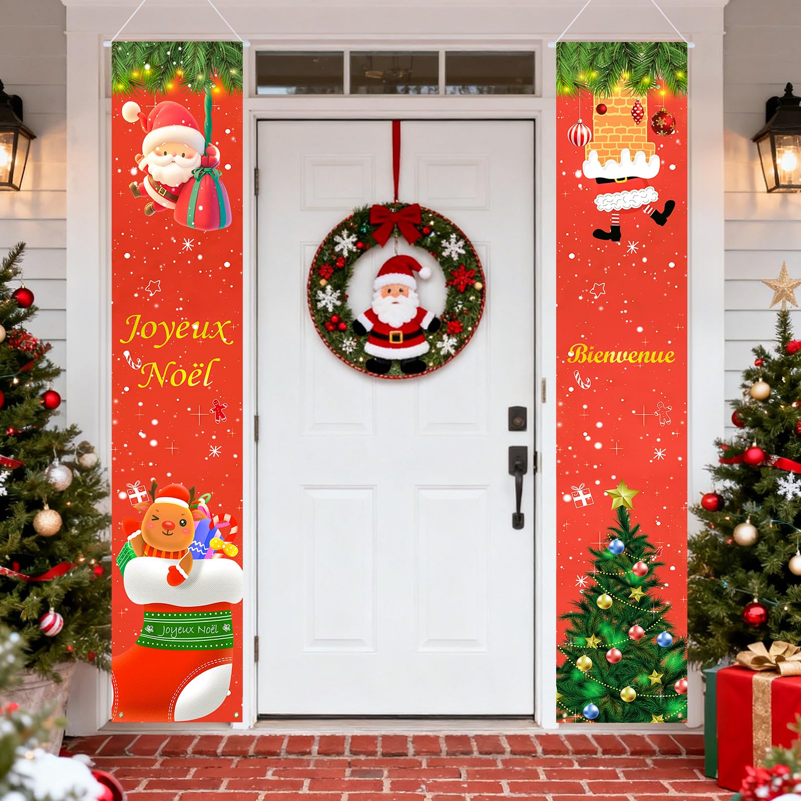 Seutgjie Merry Christmas Banner, Christmas Door Set, 180 x 30 cm (Pair), Indoor and Outdoor Decoration, Celebration in French