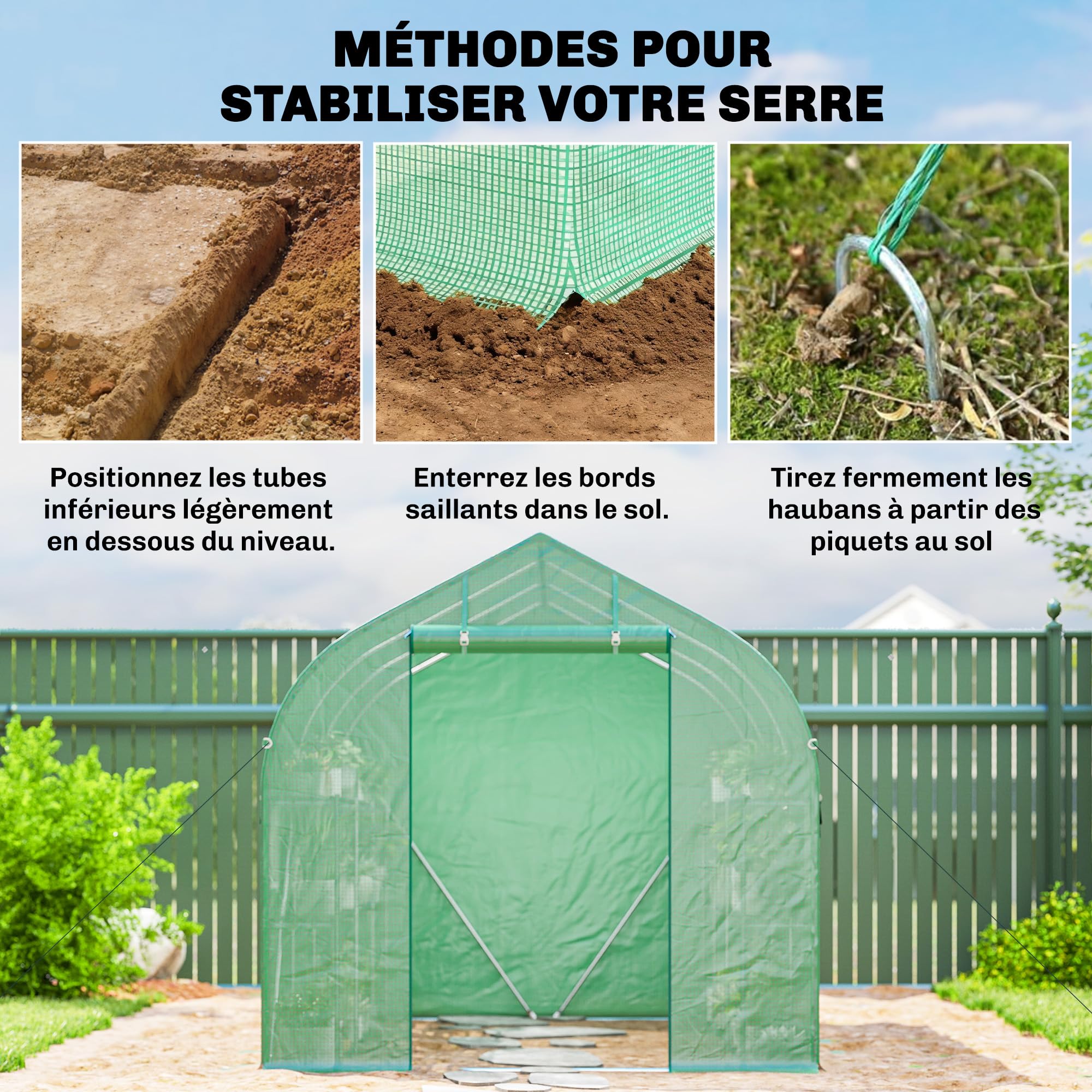Outsunny Serra Tunnel 6m² con Ripiani 198x293x194cm Porta Verde | Serra da giardino, telaio acciaio zincato, 6 finestre, per esterno, tutte stagioni, copertura PE alta densità 140 g/m²
